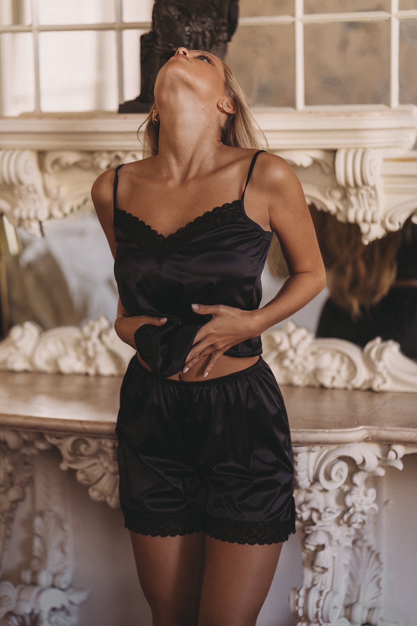 BLACK SATIN & LACE SHORTS (OUT OF STOCK)