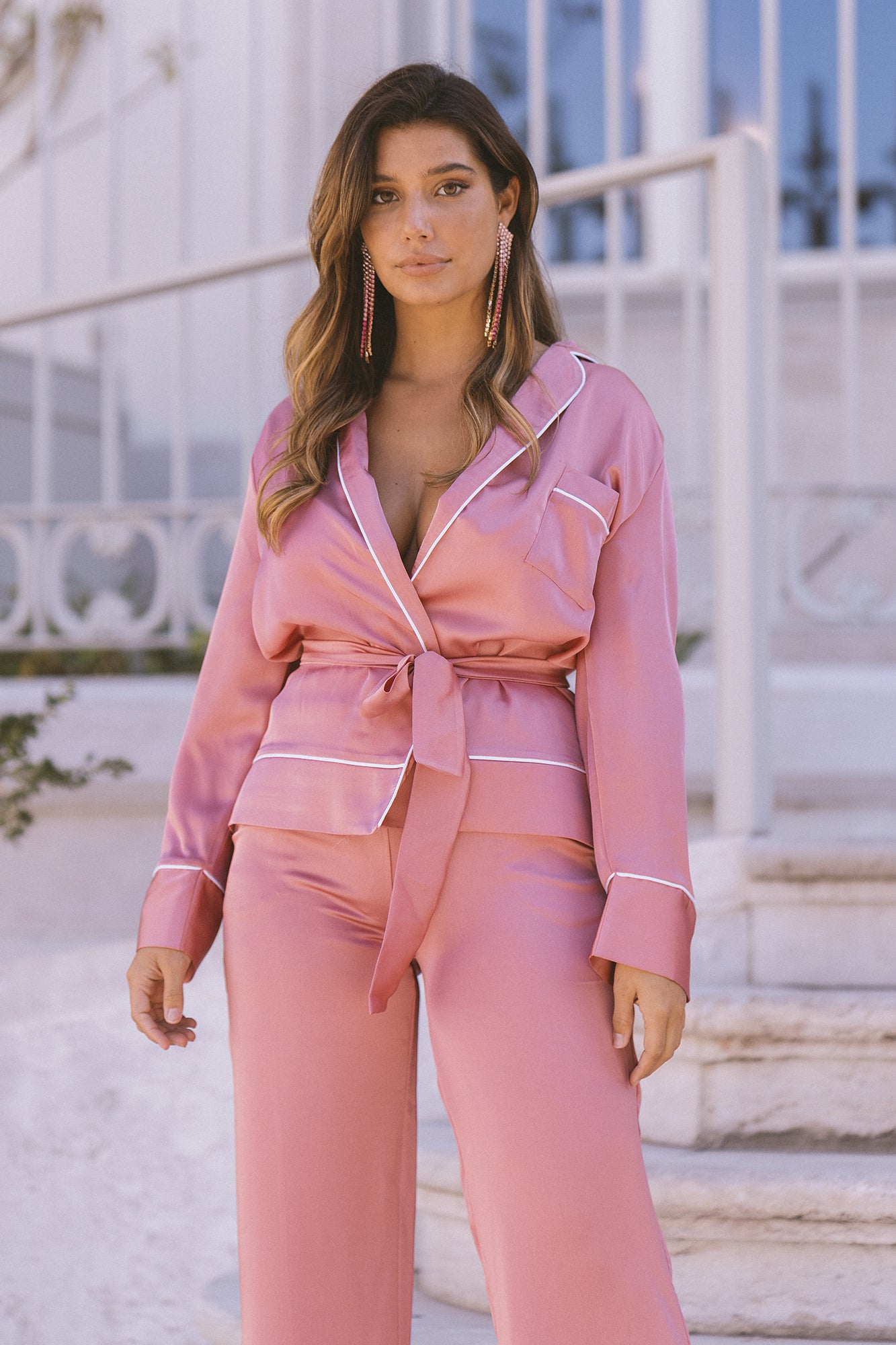 PINK SATIN PJ SHIRT