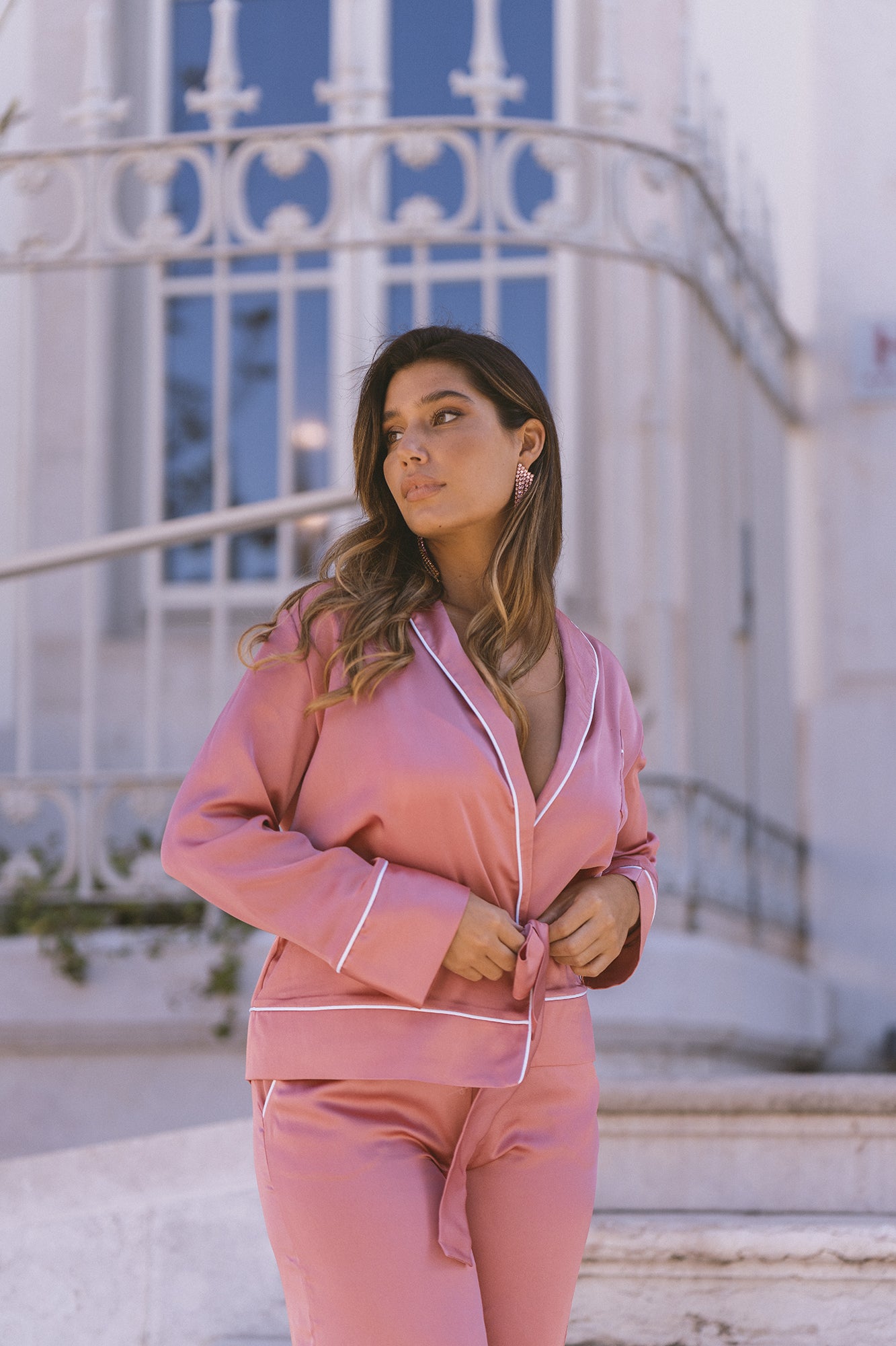 PINK SATIN PJ SHIRT