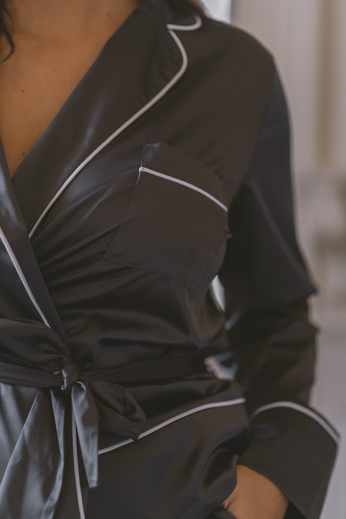 DARK GREY SATIN PJ SHIRT
