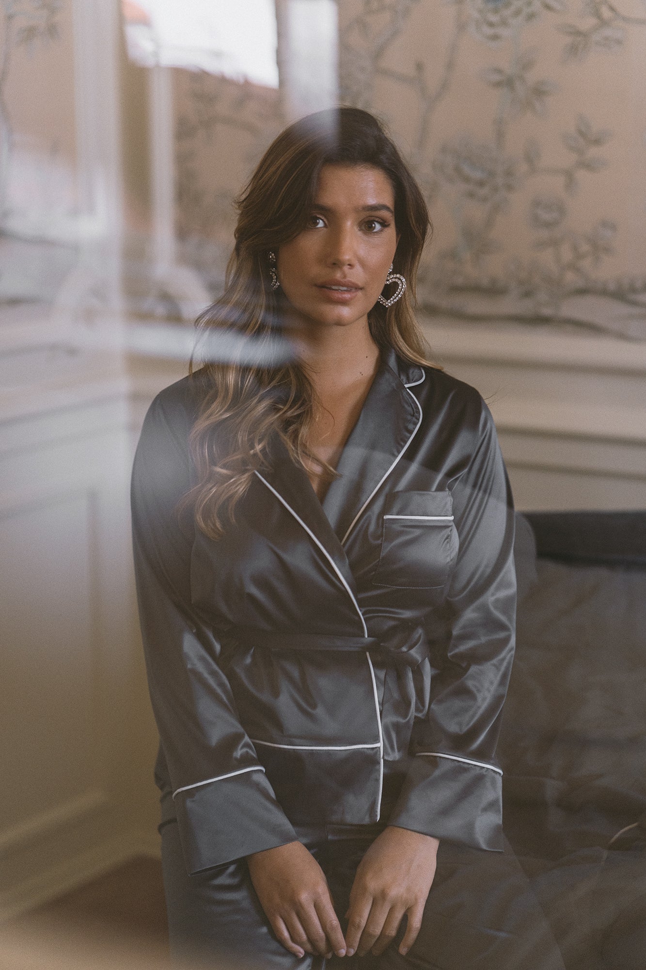 DARK GREY SATIN PJ TROUSERS