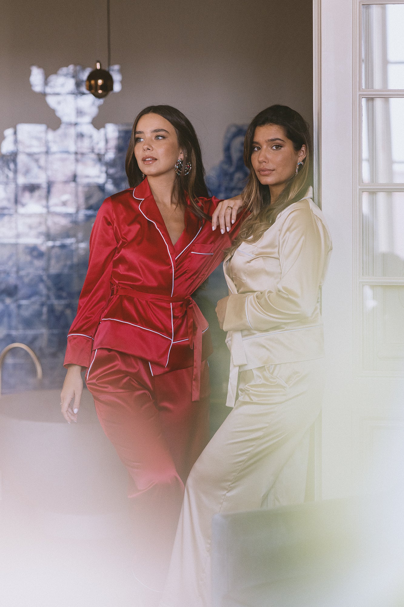 RED SATIN PJ SHIRT
