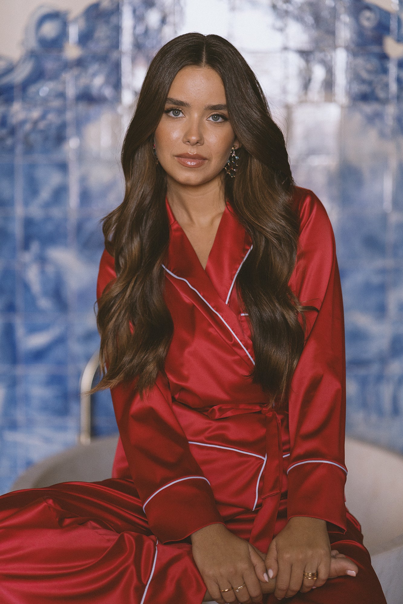 RED SATIN PJ SHIRT