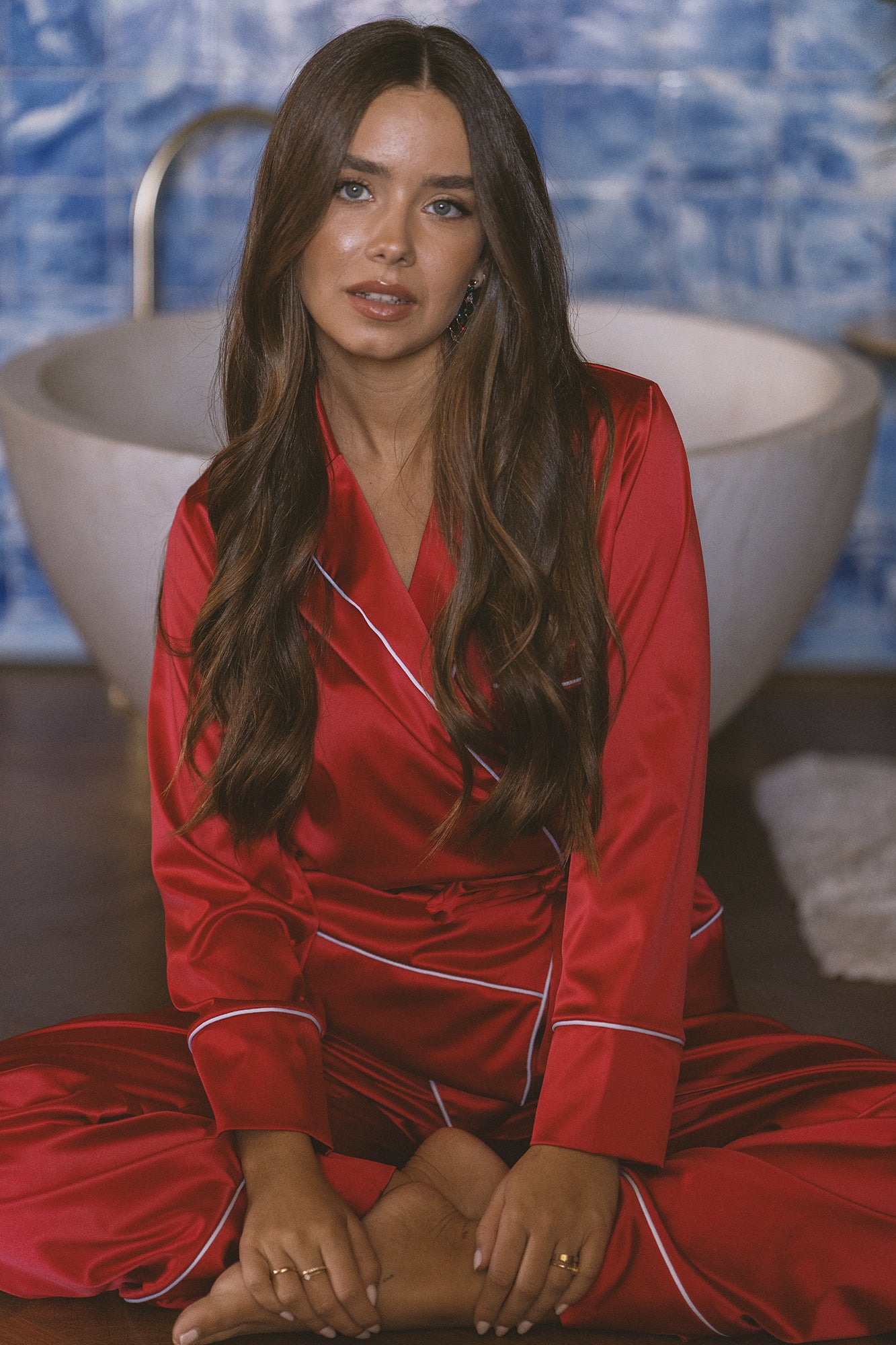 RED SATIN PJ TROUSERS