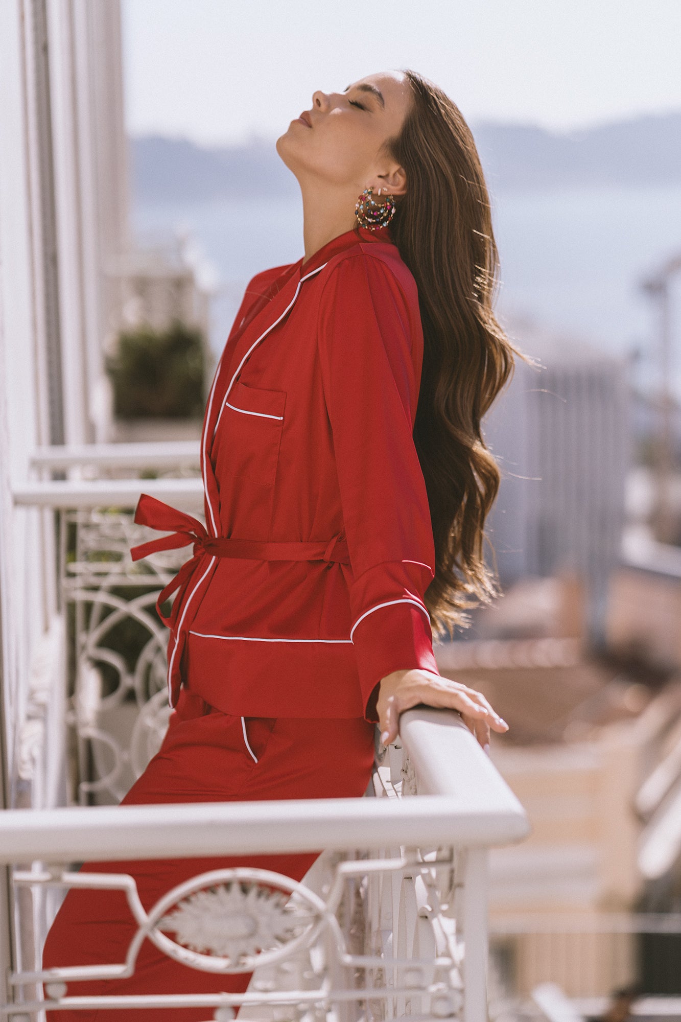 RED SATIN PJ SHIRT