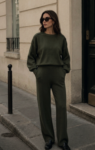 OLIVE KNIT LOUNGEWEAR SWEATER