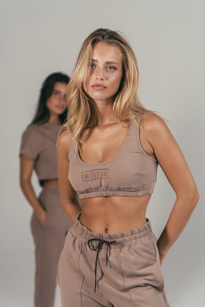 TAUPE CROP TOP TRACKSUIT