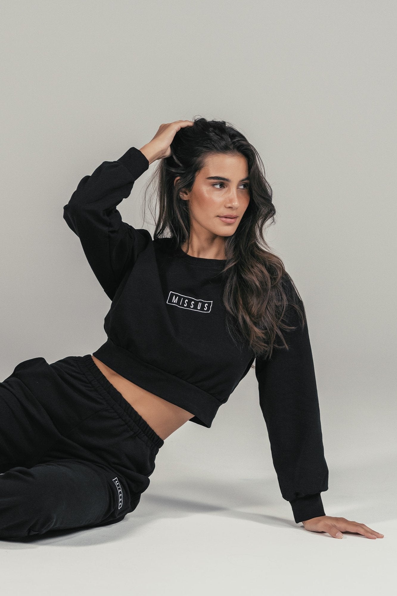 BLACK TRACKSUIT CREWNECK SWEATSHIRT