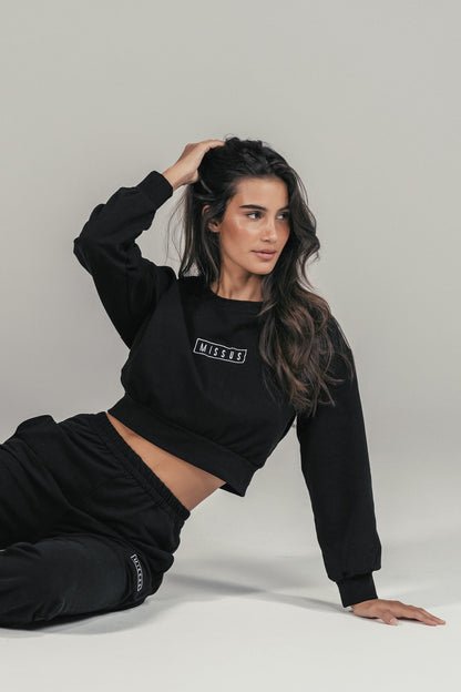 BLACK TRACKSUIT CREWNECK SWEATSHIRT