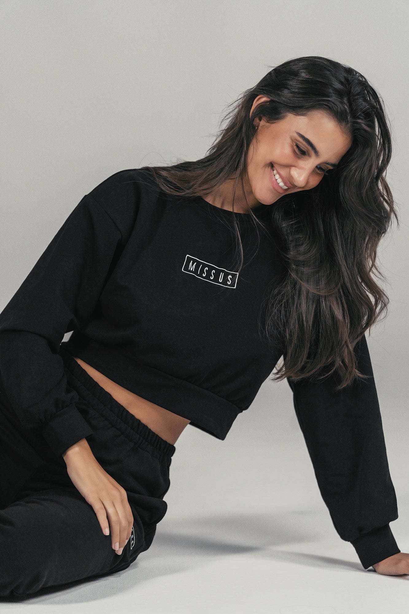 BLACK TRACKSUIT CREWNECK SWEATSHIRT