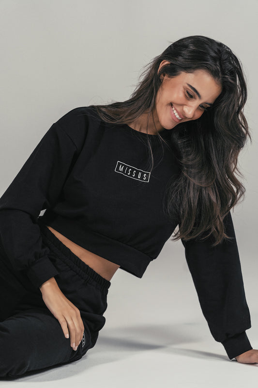 BLACK TRACKSUIT CREWNECK SWEATSHIRT