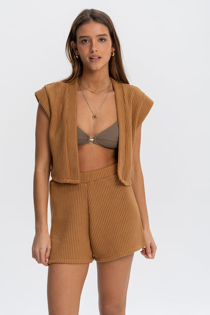 CAMEL RIBBED KNIT GILET