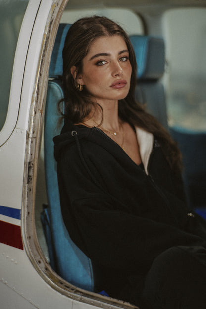 BLACK TRACKSUIT ZIP-UP HOODIE