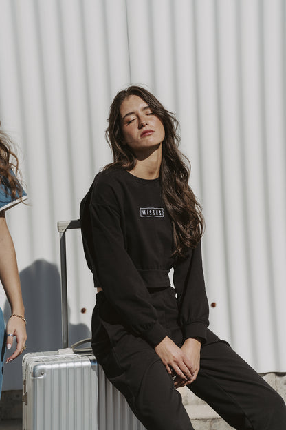 BLACK TRACKSUIT CREWNECK SWEATSHIRT