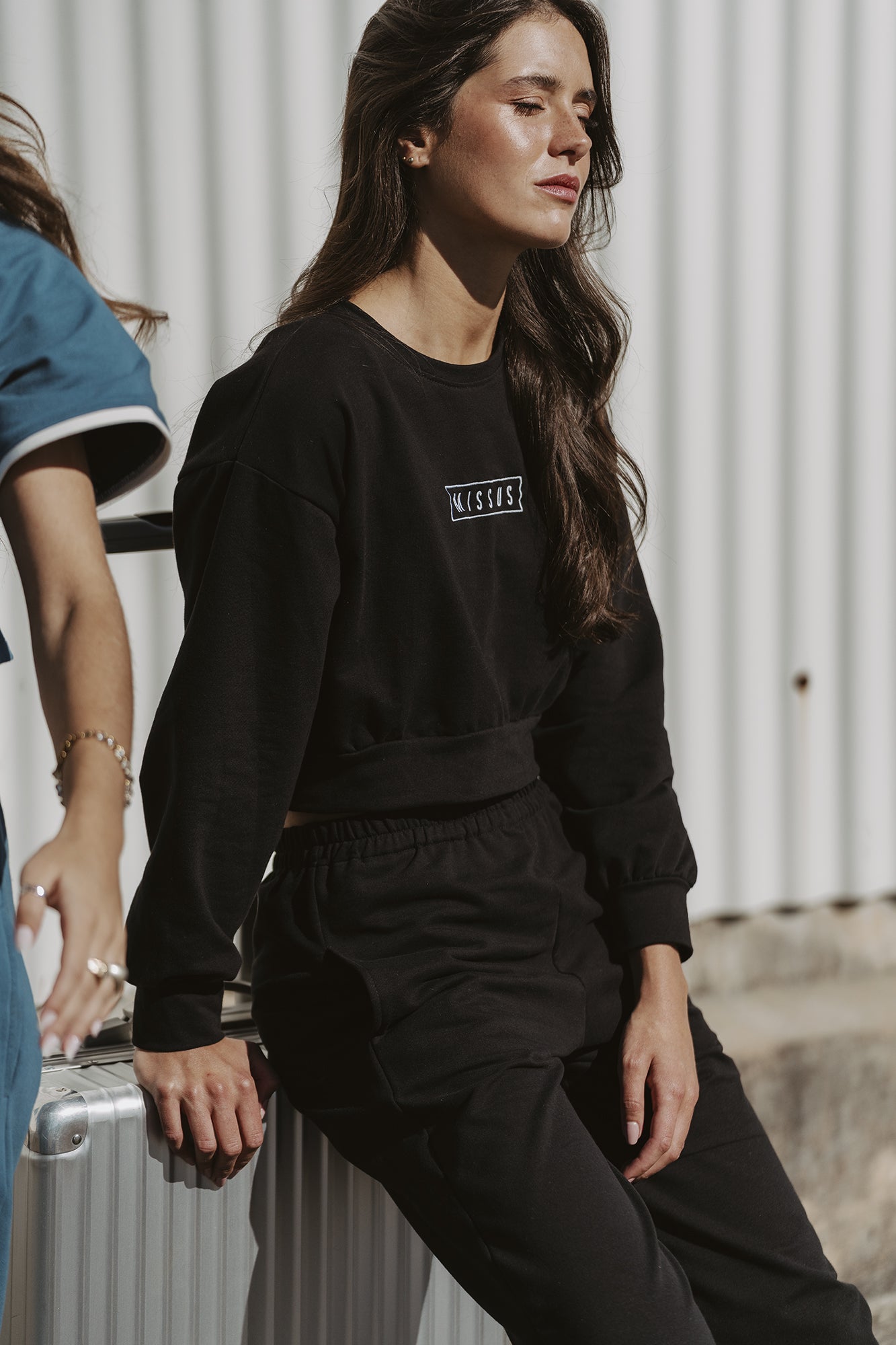 BLACK TRACKSUIT CREWNECK SWEATSHIRT