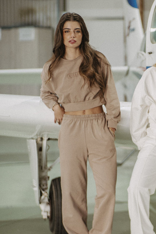 TAUPE TRACKSUIT CREWNECK SWEATSHIRT