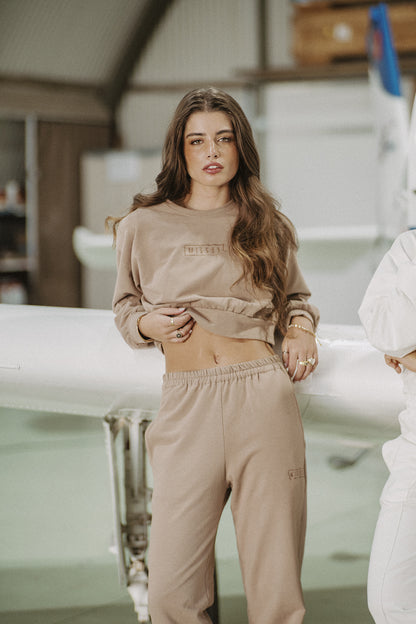TAUPE TRACKSUIT CREWNECK SWEATSHIRT