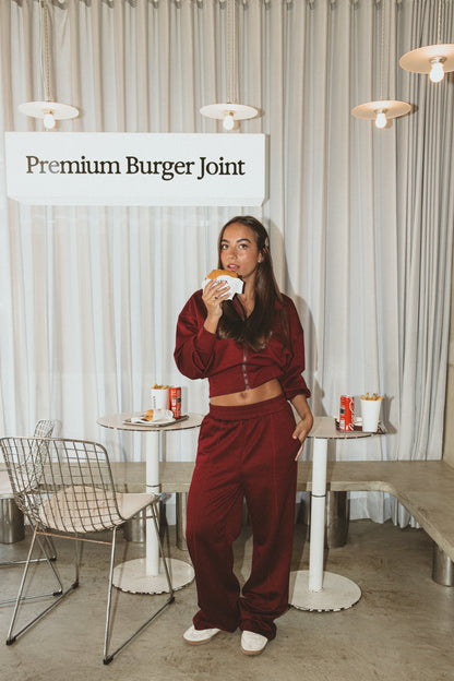 BURGUNDY ZIP-UP TRACKSUIT SET