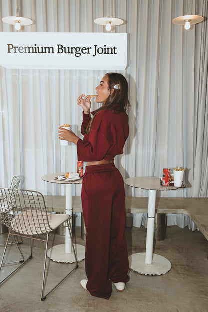 BURGUNDY ZIP-UP TRACKSUIT SET