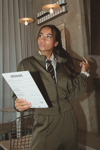 OLIVE ZIP-UP TRACKSUIT SET