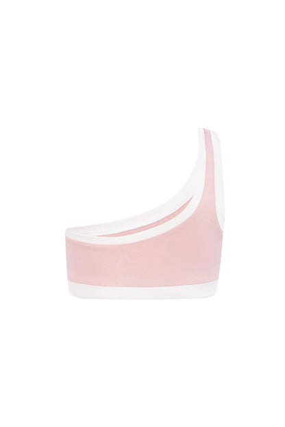 TOP CORTO ROSA DE UN HOMBRO DE TACTO SUAVE