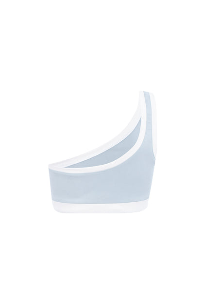 SOFT TOUCH ONE SHOULDER LIGHT BLUE CROP TOP