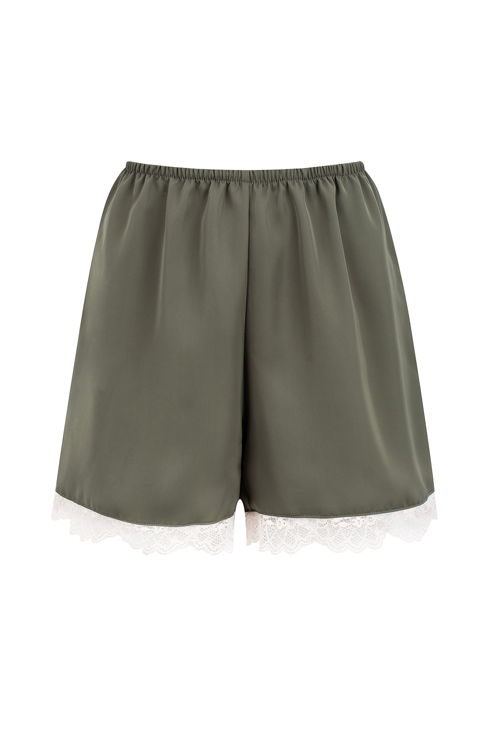 SAGE GREEN SATIN & LACE SHORTS