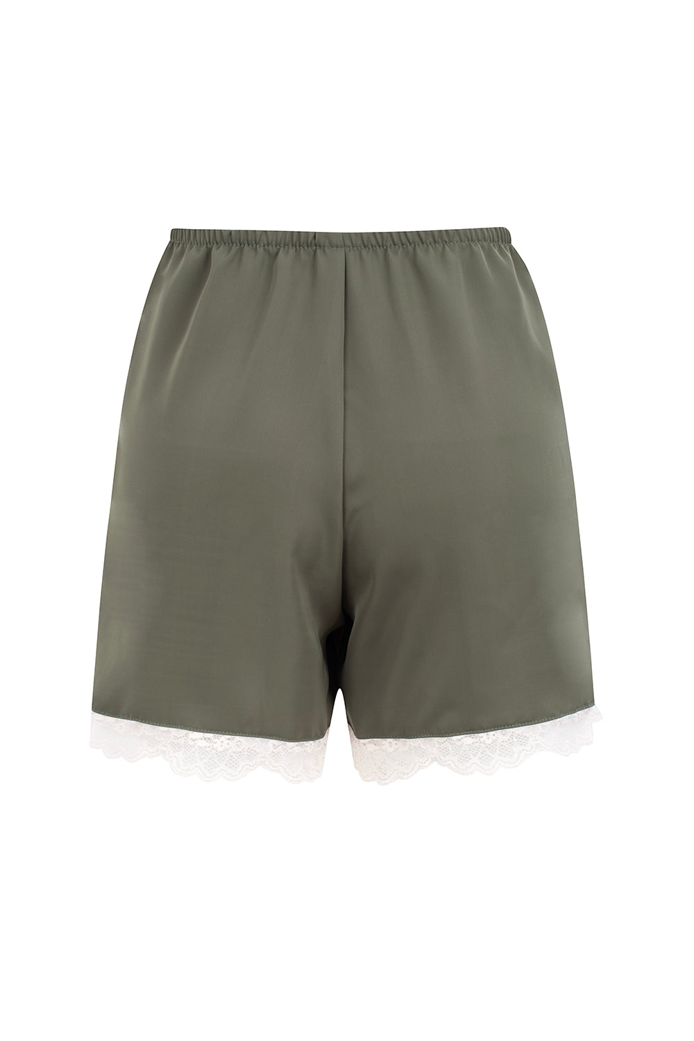 SAGE GREEN SATIN & LACE SHORTS