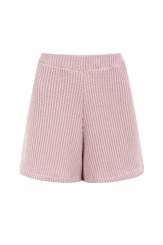 PASTEL PINK RIBBED KNIT SHORTS