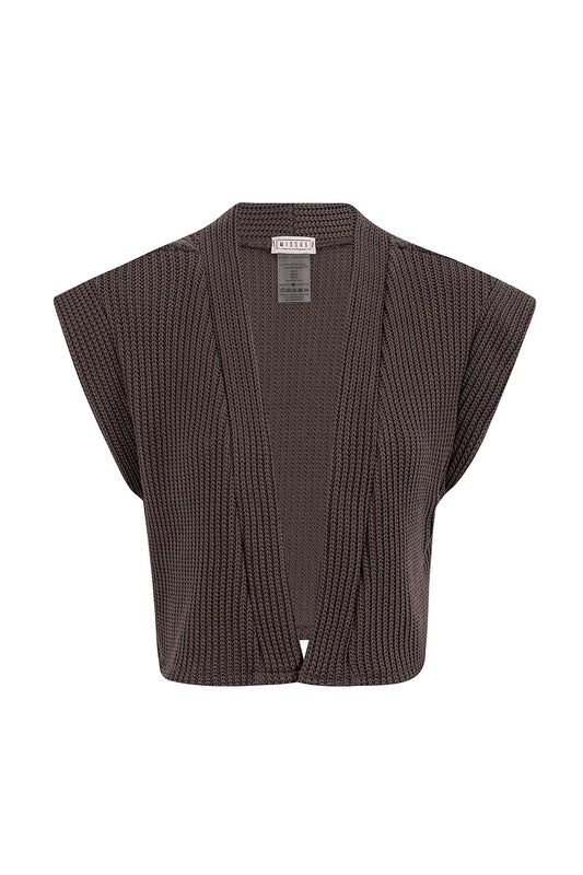 BROWN RIBBED KNIT GILET