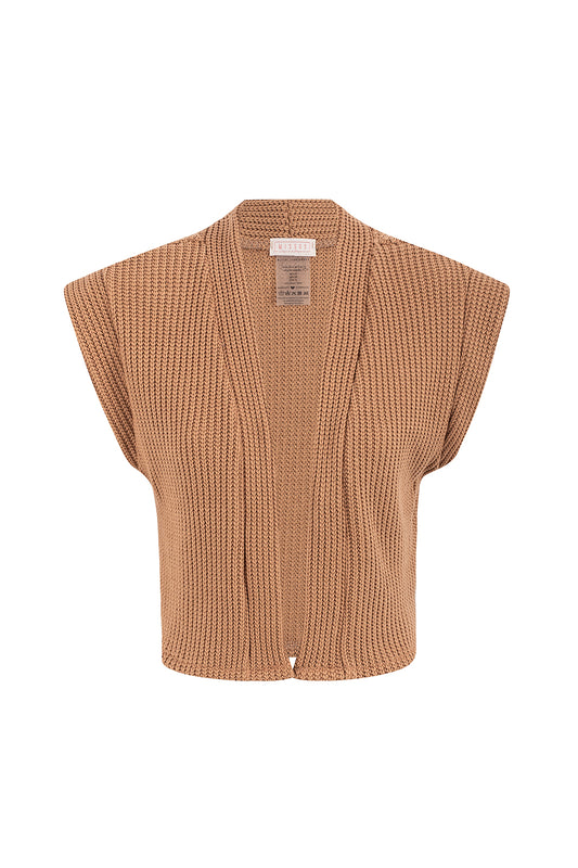 CAMEL RIBBED KNIT GILET