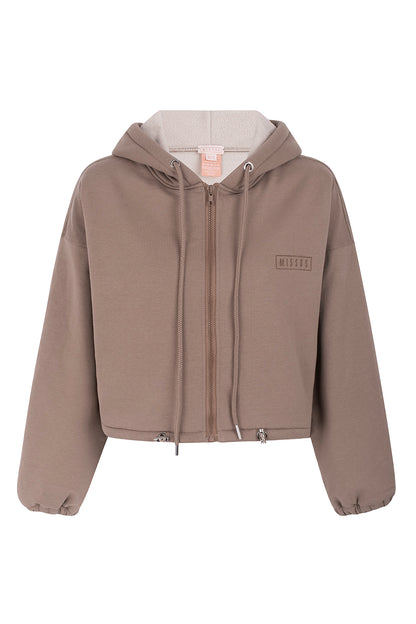 TAUPE TRACKSUIT ZIP-UP HOODIE
