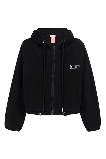 BLACK TRACKSUIT ZIP-UP HOODIE