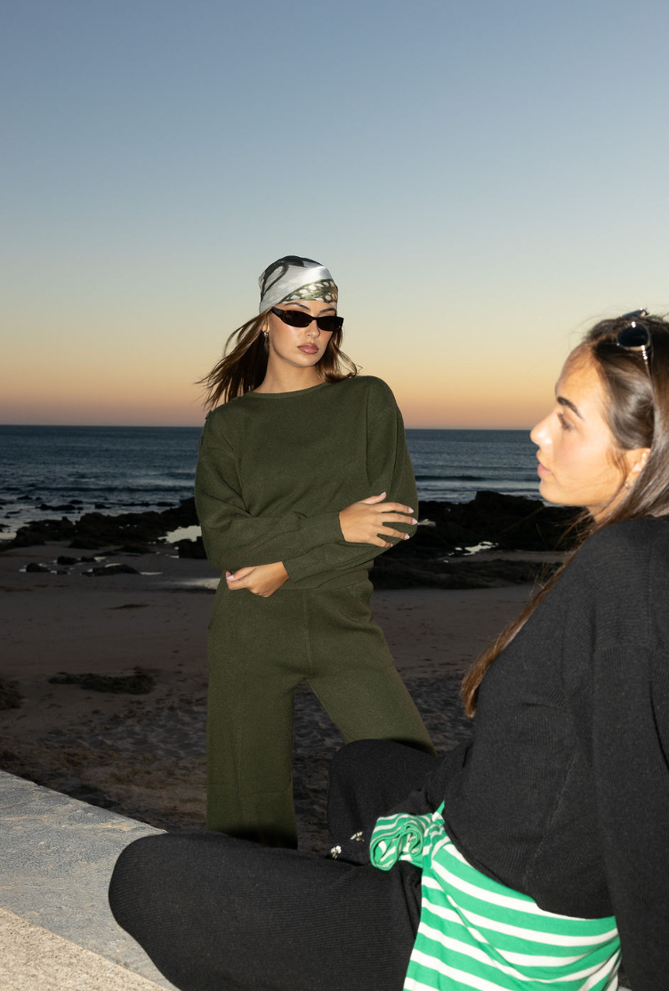 OLIVE KNIT LOUNGEWEAR SET