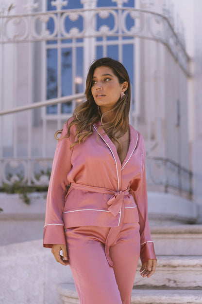 PIJAMA DE SATÉN ROSA