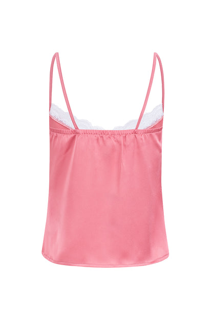 PINK SATIN & LACE TOP