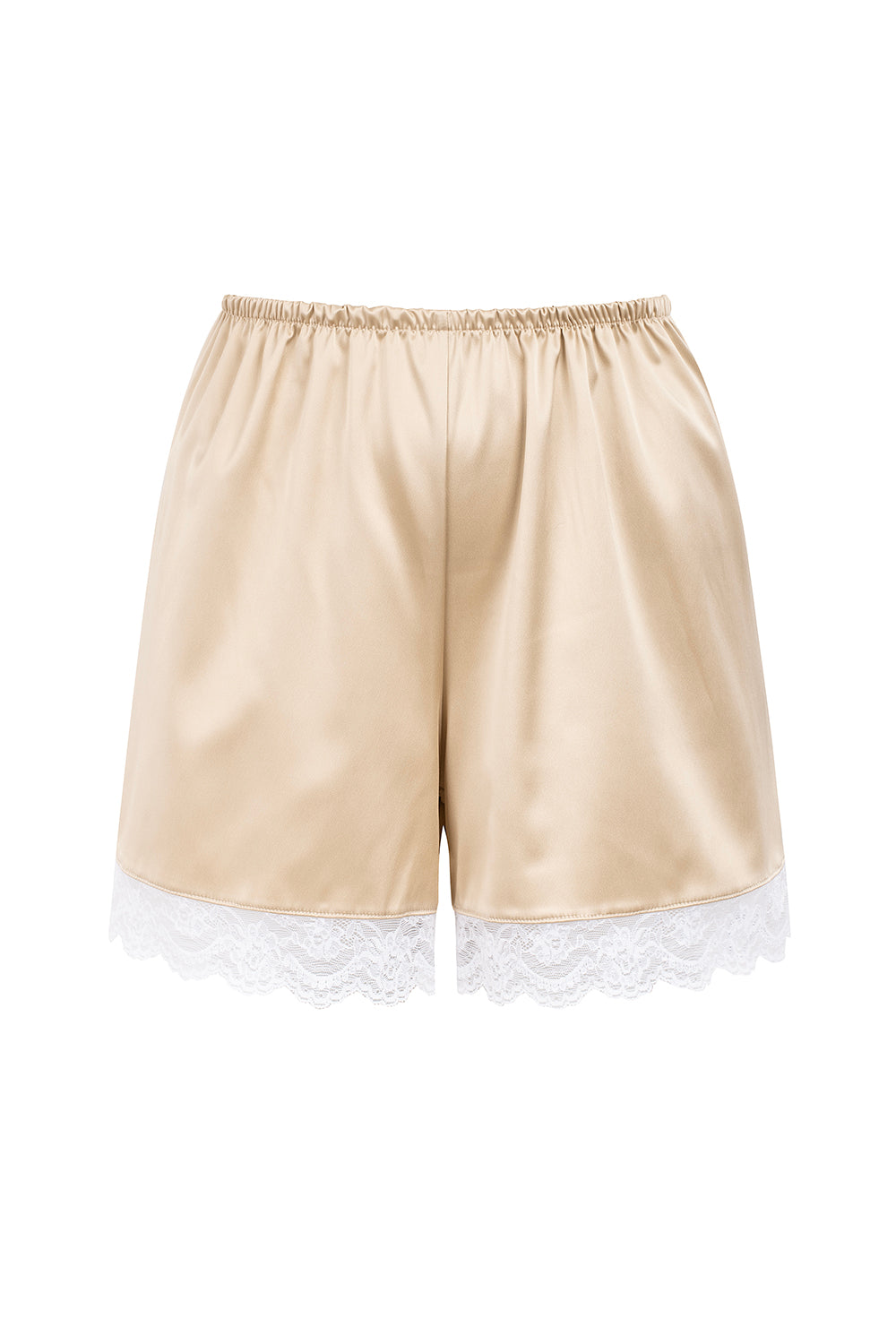 CHAMPAGNE SATIN &amp; LACE SHORTS